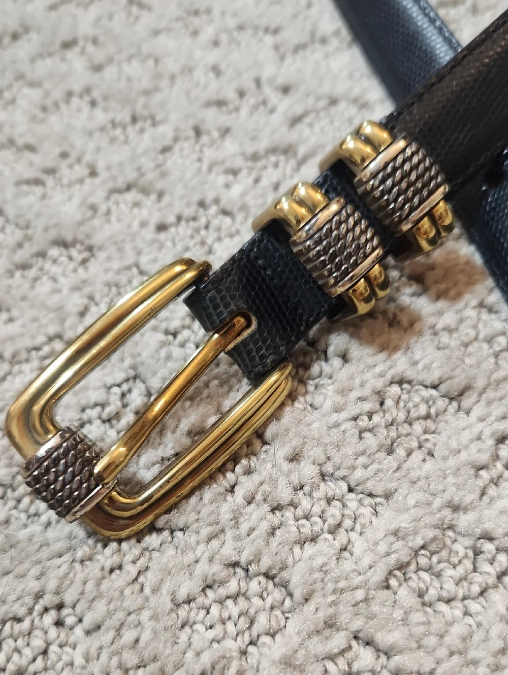 Brighton Black Embossed Leather Belt With Mixed Metal Gold & Silver Buckle
